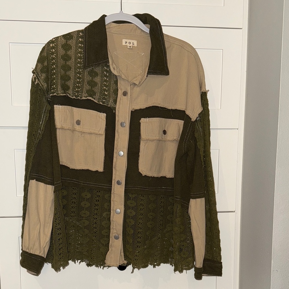 POL Women's Olive and Beige Utility Jacket